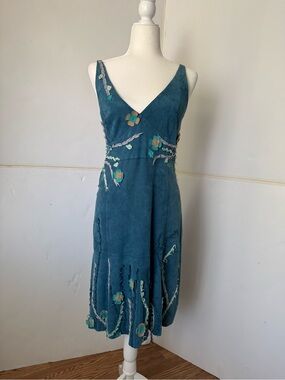 Patricia Viera Teal Floral Suede Midi Dress